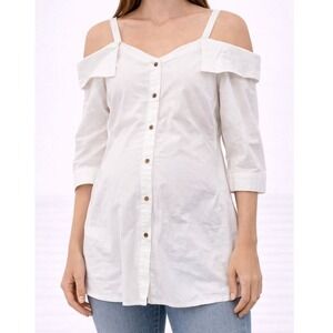 Motherhood Maternity Cold Shoulder Button Front Shirt Dress White Size M